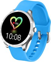 Belesy® Q9 PLUS - Smartwatch Dames – Smartwatch Heren - Horloge - 1.28 inch - Kleurenscherm - Stappenteller - Bloeddruk - Hartslag - 75+ Wijzerplaten – Sporten – Zilver - Siliconen - Blauw - Kerstcadeau
