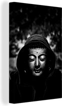 Peinture sur toile Bouddha en cuivre avec une capuche sur - noir et blanc - 40x60 cm - Décoration murale