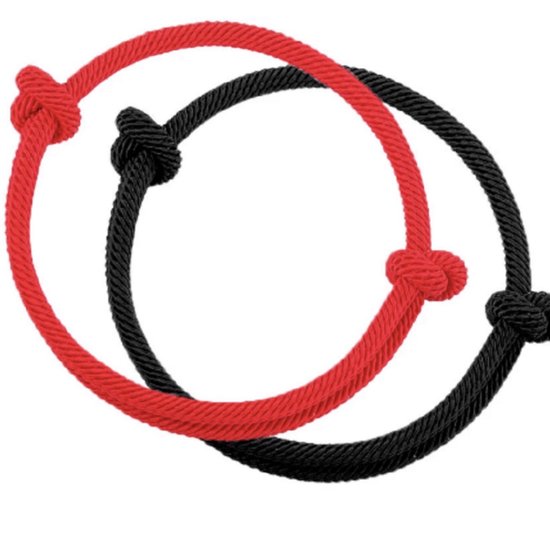 2 stuks-Armband-Rood-Zwart- Schuifkoord- Textiel- Charme Bijoux