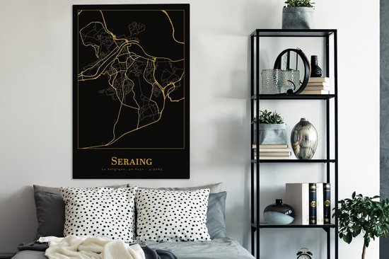 Toile Peinture Carte - Seraing - Or - Zwart - 80x120 cm - Décoration murale