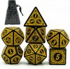 Afbeelding van het spelletje D&D dice set - DnD dobbelstenen set Geel - Dungeons and Dragons dobbelstenen Inclusief Luxe leren bewaarzakje