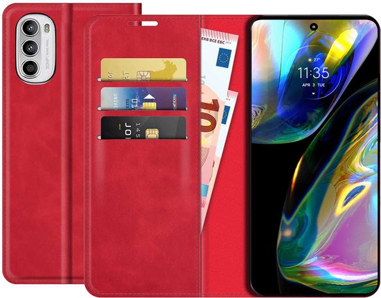 Motorola Moto G82 Bookcase hoesje - Just in Case - Effen Rood - Kunstleer