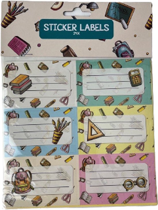 Sticker labels school design - Multicolor - Papier - 7,5 x 4,5 cm - 24 Stuks - Label - School - Schoolspullen - Back to school - Campus - Kantoor
