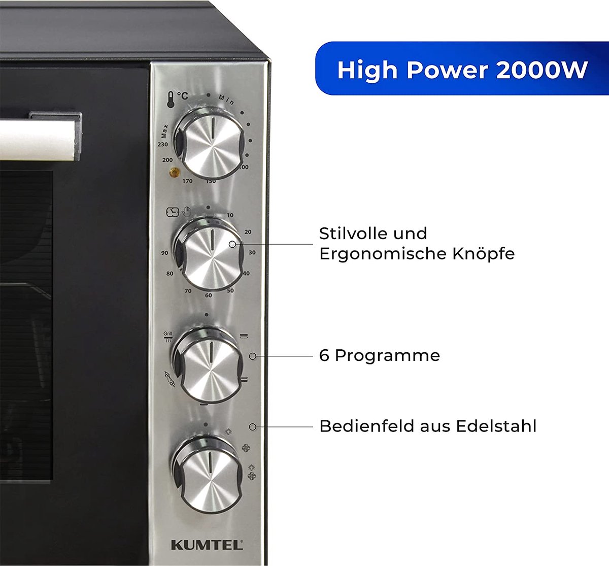 Mini Four à Pizza 70L XXL Kumtel 2000W 6 Modes Tournebroche Revêtement Granit
