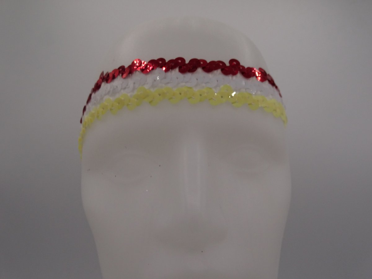 Hoofdbandje met pailletten rood wit geel/Oeteldonk