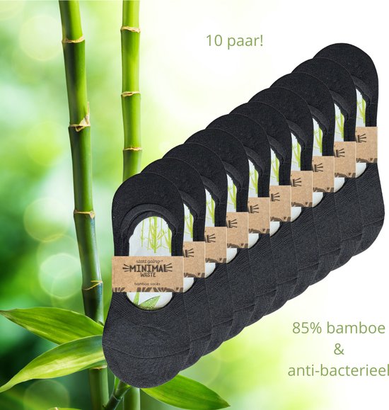 green-goose® | 10 paires de Footies en Bamboe | Chaussettes pour baskets | Noir | Anti transpiration | 36 - 41 | Écologique et durable