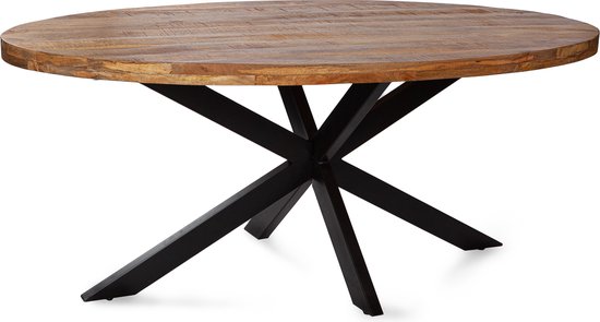 Zita Home Table à manger ovale 200cm bois de manguier noir matrix pied métal - plateau épaisseur 6cm - largeur 100cm