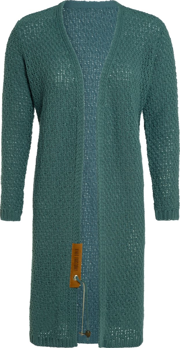 Knit Factory Luna Lang Gebreid Vest Laurel - Gebreide dames cardigan - Lang vest tot over de knie - Groen damesvest gemaakt uit 30% wol en 70% acryl - 36/38
