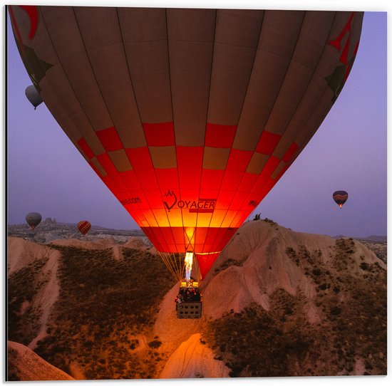 WallClassics - Dibond - Luchtballonnen bij Bergen - 50x50 cm Foto op Aluminium (Met Ophangsysteem)