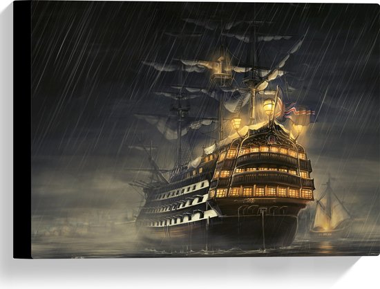 WallClassics - Toile - Groot navire en mer dans la Storm - 40x30 cm Photo sur toile (Décoration murale sur toile)