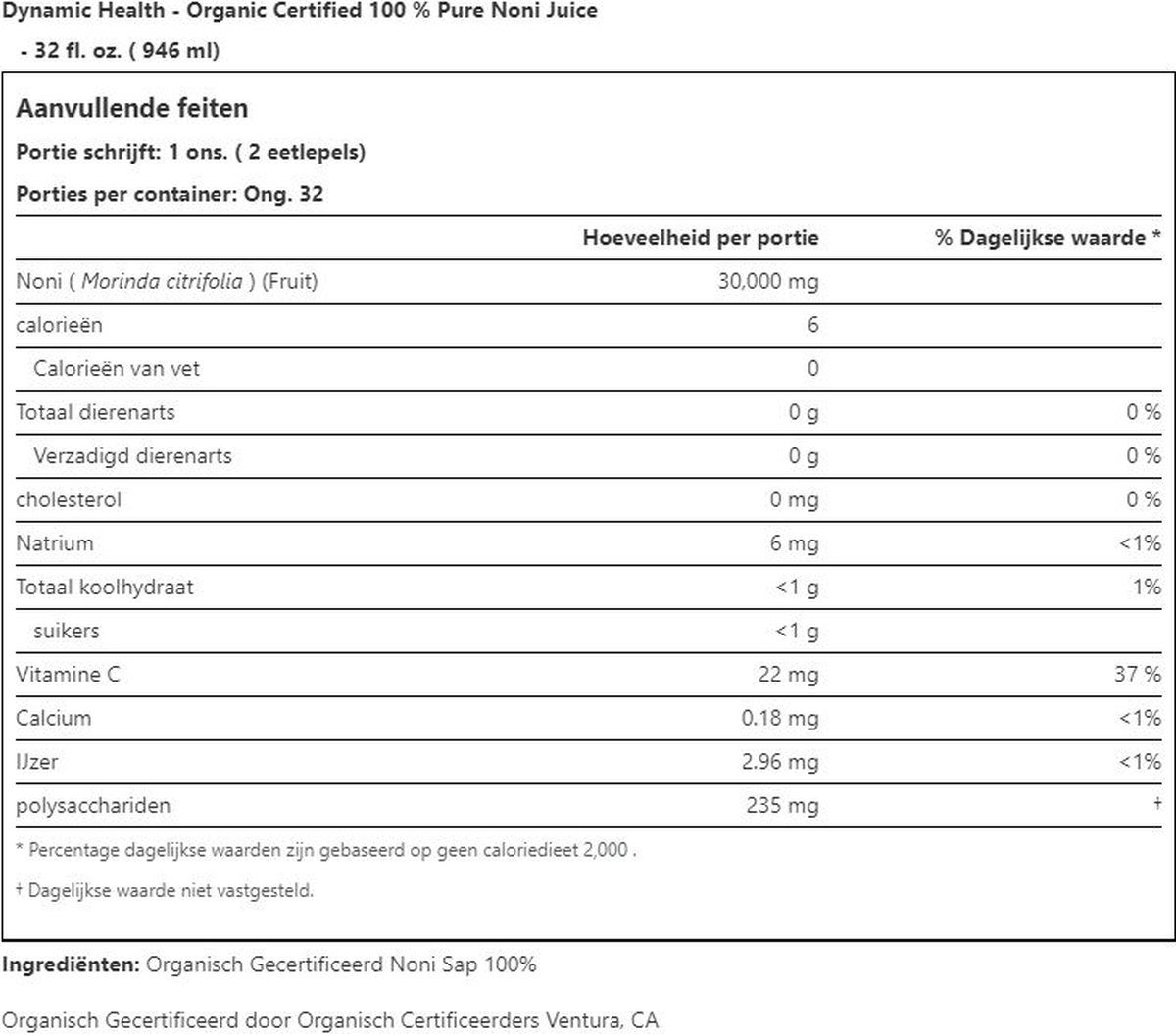 Noni Juice Morinda Citrifolia 946ml bol
