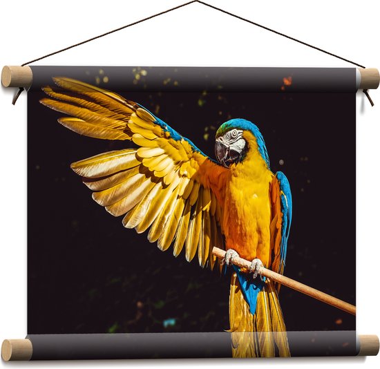 WallClassics - Textielposter - Ara Papegaai met Geel Gouden Vleugels - 40x30 cm Foto op Textiel