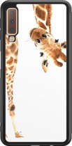 Leuke Telefoonhoesjes - Hoesje geschikt voor Samsung Galaxy A7 (2018) - Giraffe - Backcover zwart - Giraffe - Bruin