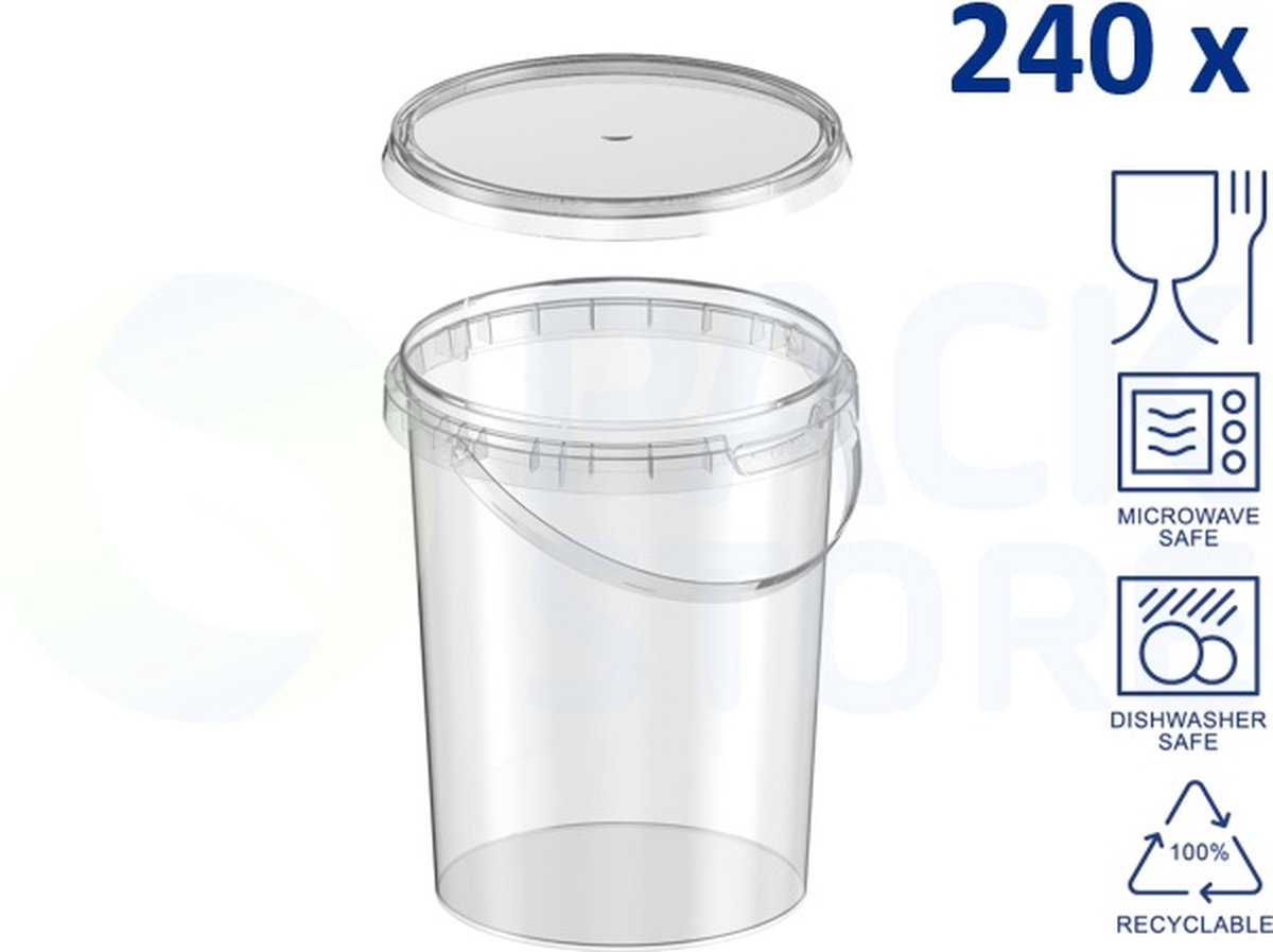 240 x plastic emmertjes met deksel - 1000 ml - ø118mm - plastic bakjes - vershoudbakjes - meal prep bakjes - transparant - geschikt voor diepvries, magnetron en vaatwasser - Nederlandse producent