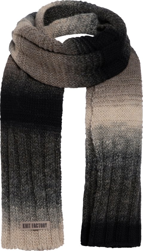 Knit Factory Mace Gebreide Sjaal Dames & Heren - Zwart gemelêerde sjaal - Wollen sjaal - Langwerpige sjaal - Antraciet/Licht Grijs - 200x50 cm
