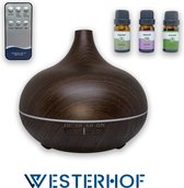 Westerhof Aroma Diffuser met Afstandsbediening - 550ml Tank - 3 Etherische Oliën - Donker Bruin