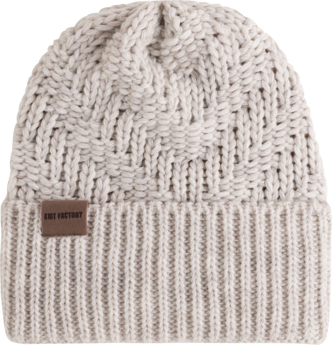 Knit Factory Sally Gebreide Muts Heren & Dames - Beanie hat - Beige - Grofgebreid - Warme Wintermuts - Unisex - One Size