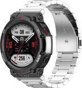 Stalen Smartwatch bandje - Geschikt voor Amazfit T-Rex 2 stalen band - zilver - Strap-it Horlogeband / Polsband / Armband