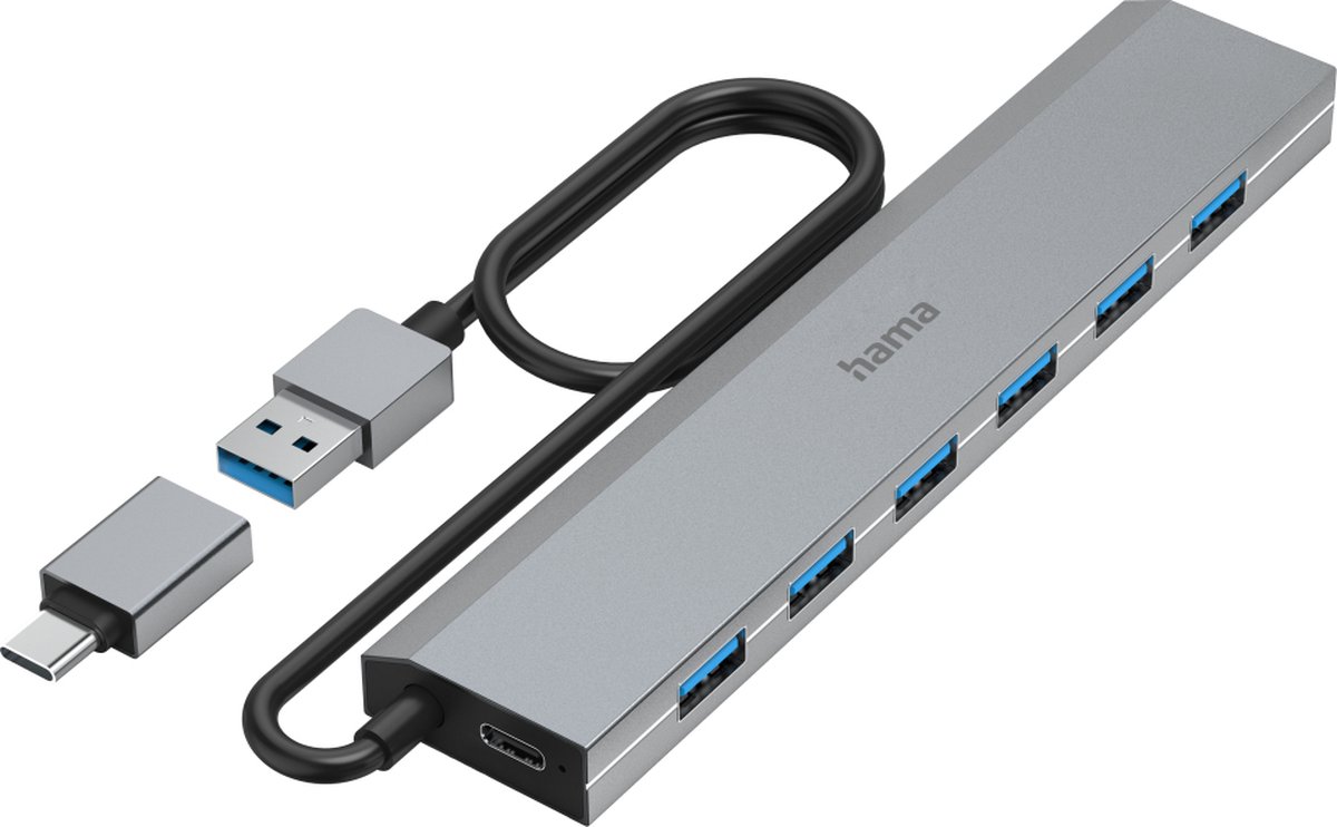 Hama 00200137 USB-hub 7 poorten USB-A USB 3.2 Gen1 5 GBit/s Met USB-C stekker Grijs