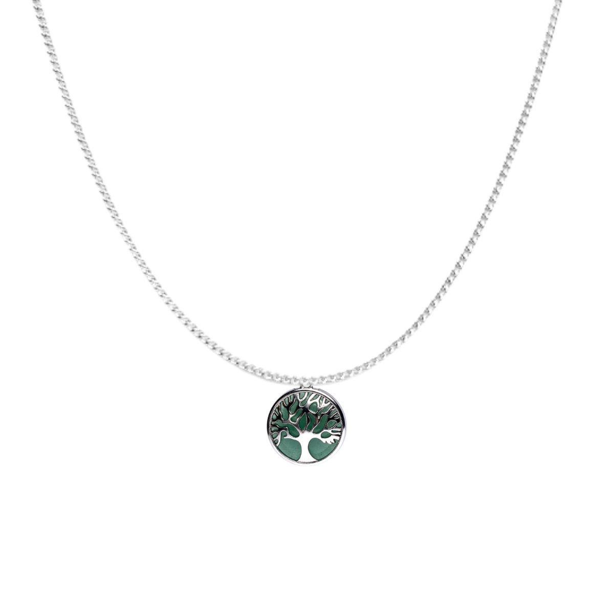 Edelsteen hanger + zilveren ketting - Levensboom groene aventurijn - Edelstenen sieraden - Trommelstenen