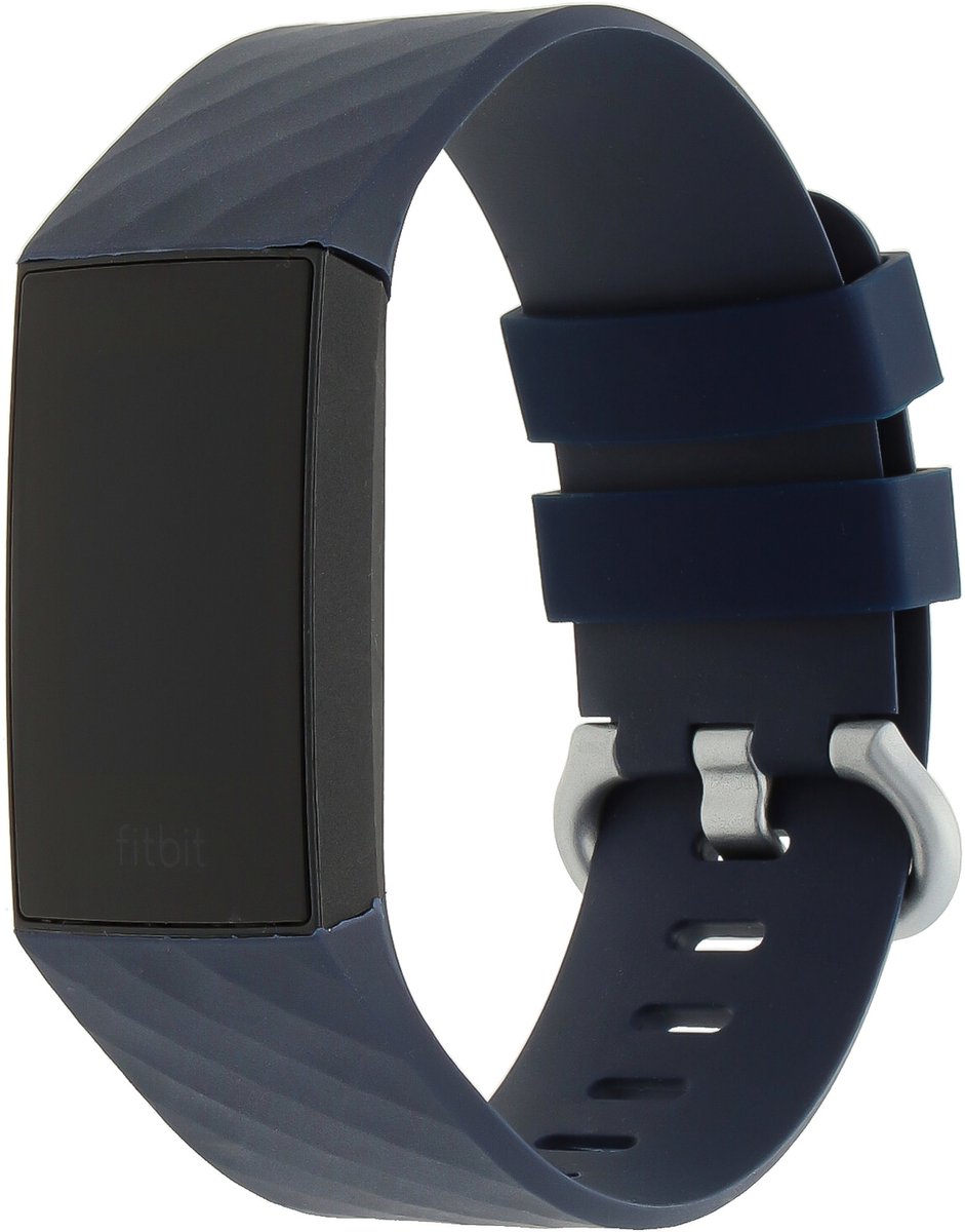 Bandje Geschikt Voor Fitbit Charge 3 & 4 Sport Wafel Band - Donkerblauw - Maat: ML - Horlogebandje, Armband
