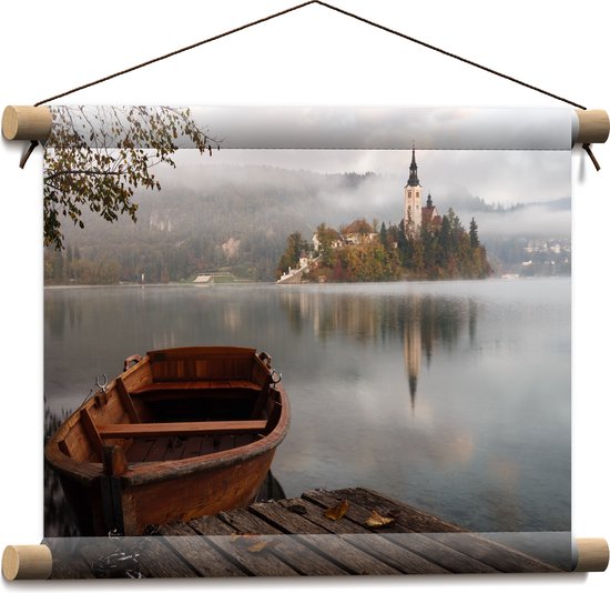 WallClassics - Affiche textile - Bateau en bois au Kasteel sur Water - 40x30 cm Photo sur textile