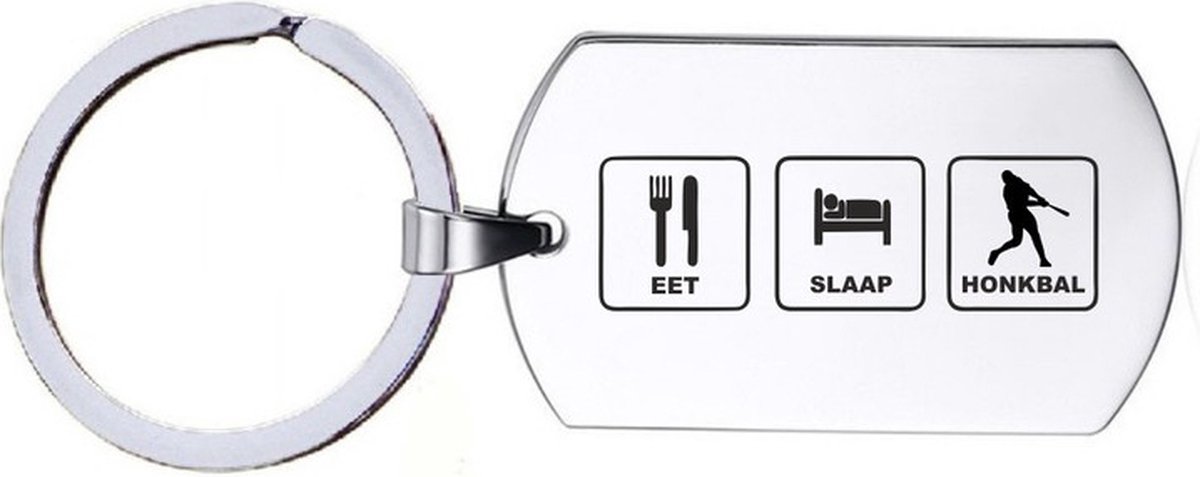 Sleutelhanger RVS - Eet Slaap Honkbal