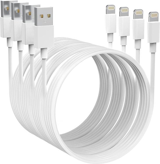 Oplader kabel geschikt voor iPhone - Kabel geschikt voor lightning - USB kabel - Lader kabel - 4-PACK