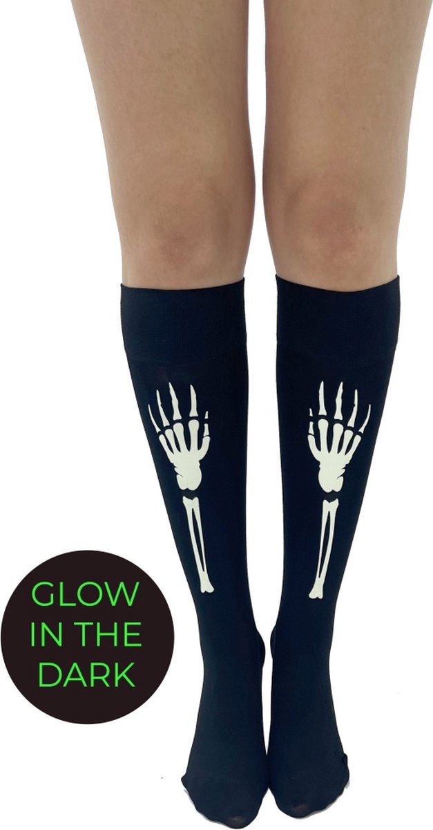Pamela Mann - Skeleton Hands Glow In The Dark Kniehoge sokken - Zwart