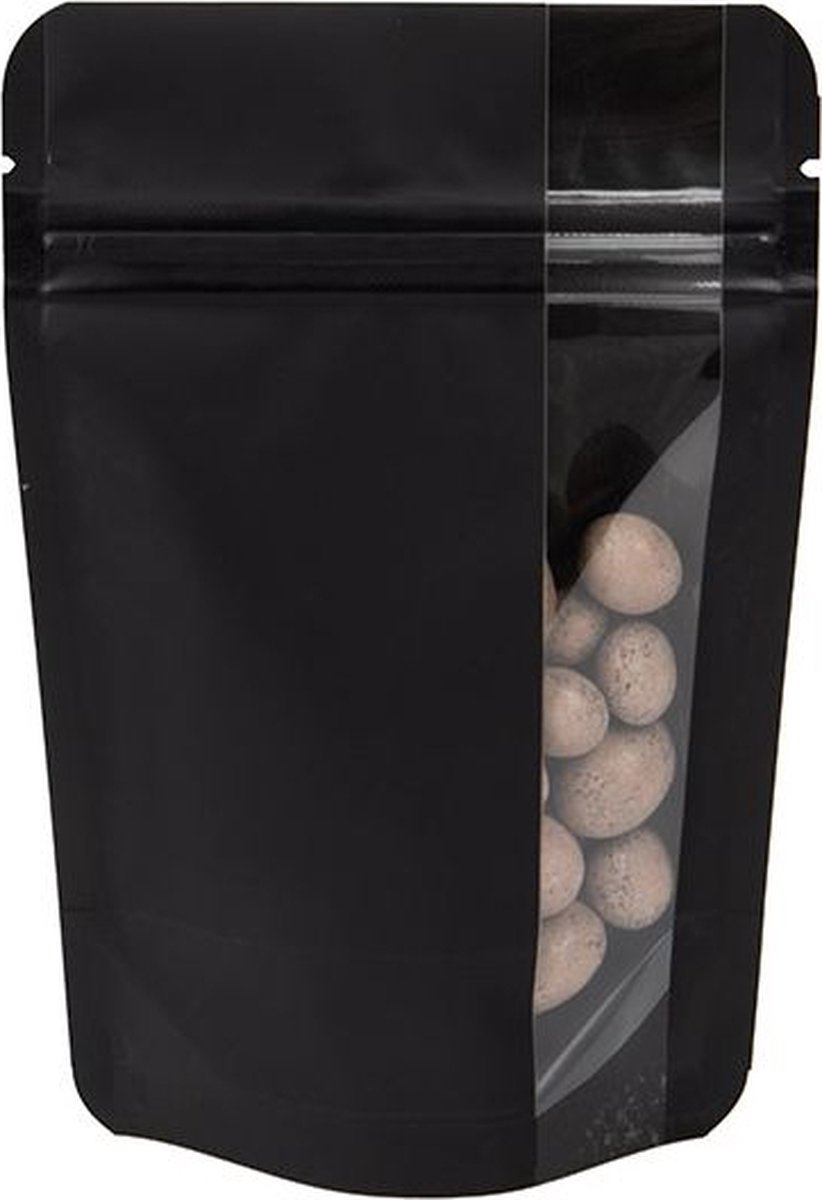 Stazakken Mat Zwart Met Verticaal Venster 10.2x6x15.2 cm (100 Stuks)