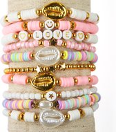 Kit de perles Katsuki pour bracelets – Mélange pastel, Rose et Wit – Perles de rocailles 4 mm Rose et blanc – Perles dorées – Cauris – Réalisez vos propres bijoux pour enfants et adultes – DIY