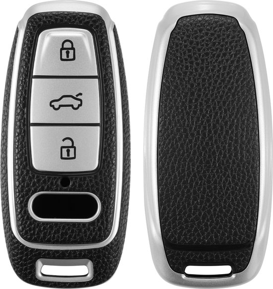 kwmobile Coque Clé de Voiture Compatible avec Audi A6 A7 A8 Q7 Q8 Clé de Voiture 3 Boutons Keyless - Coque de Protection en TPU Argent / Noir - Housse de Clé de Voiture