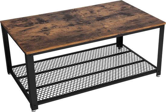 Signature Home Lulu Table basse - Table d'appoint - Table de salon - Écurie - Cadre en métal - Structure simple - Industriel - Marron- Zwart - 106,2 x 45 x 60,2 cm