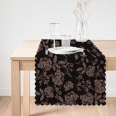 De Groen Home - Chemin de Table Textile Velours Imprimé 45x135 - Fleurs Marron sur Noir - Velours