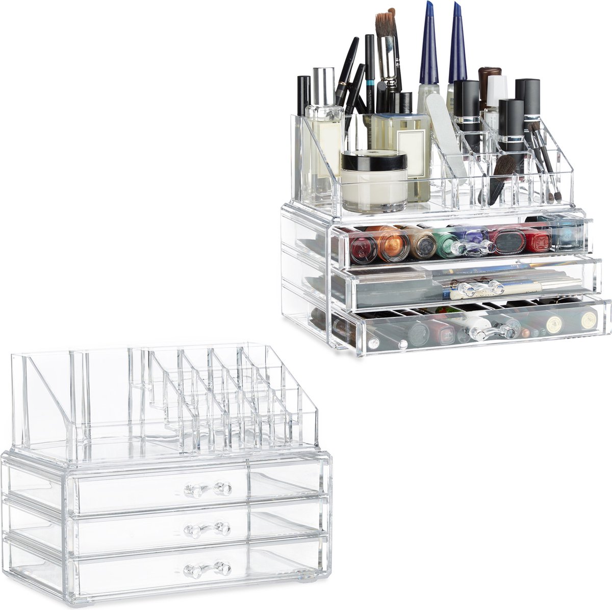 Goedkoopste 2x make-up organizer - sieradendoosje - cosmetica - opbergbox - doorzichtig