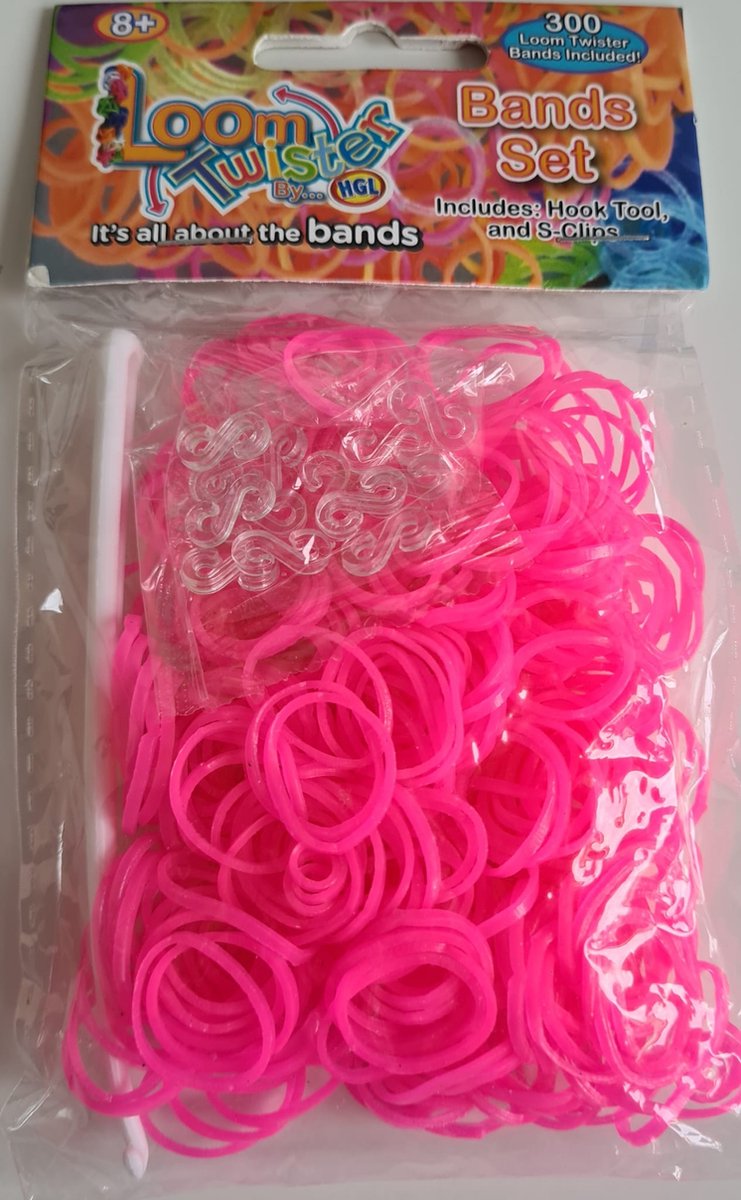 Rainbow Loom Neon Roze Met 12 Clips 300 Stuks