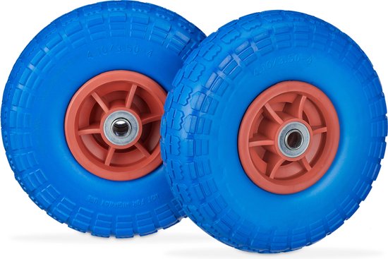 Relaxdays - anti-crevaison - 4.1/3.5-4 - pneu caoutchouc - roue de secours - 2 pièces - Blauw- rouge