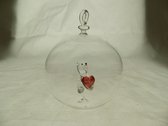 Glasdecoratie - hanger - 10 cm rond - glasbol - mondgeblazen - beer met hartje - Valentijn