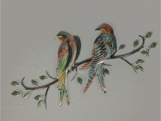 Wanddecoratie metaal - vogels op tak - 88 x 42 cm