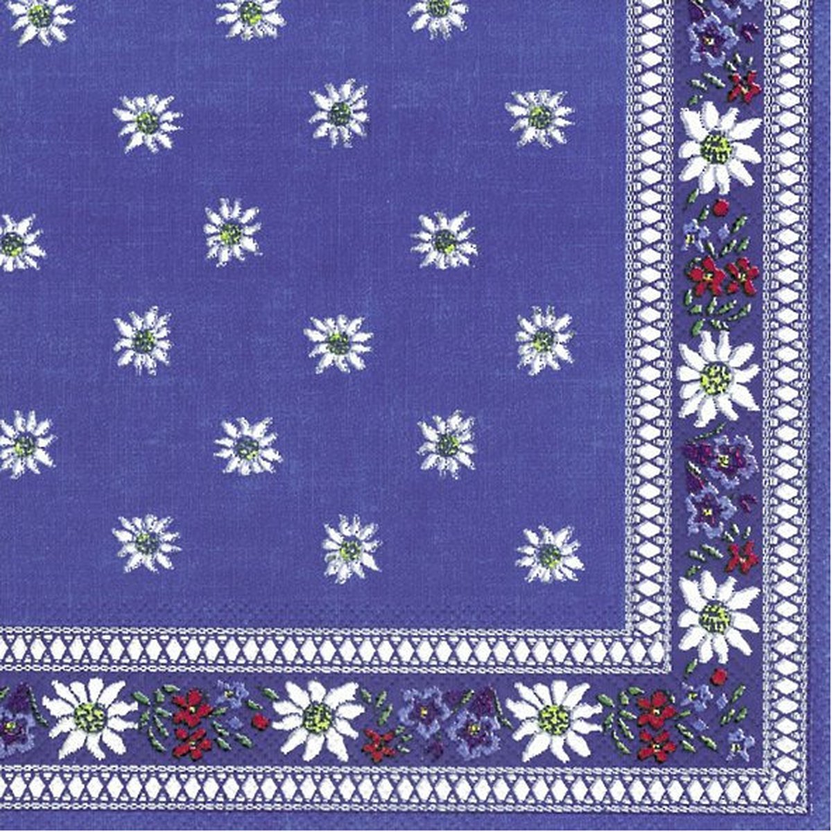 Ihr tafel servetten - 60x Edelweiss print - blauw - 3 laags - bloemen - 33 x 33 cm