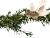 Kerstboom vogels op clip - 2x stuks - champagne glitter - 11 cm