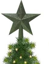 Kerstster/kerstboom piek/topper - donkergroen - H19 cm - glitter - Kerstversiering