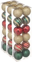 36x stuks kerstballen mix goud/rood/groen glans/mat/glitter kunststof diameter 4 cm - Kerstboom versiering