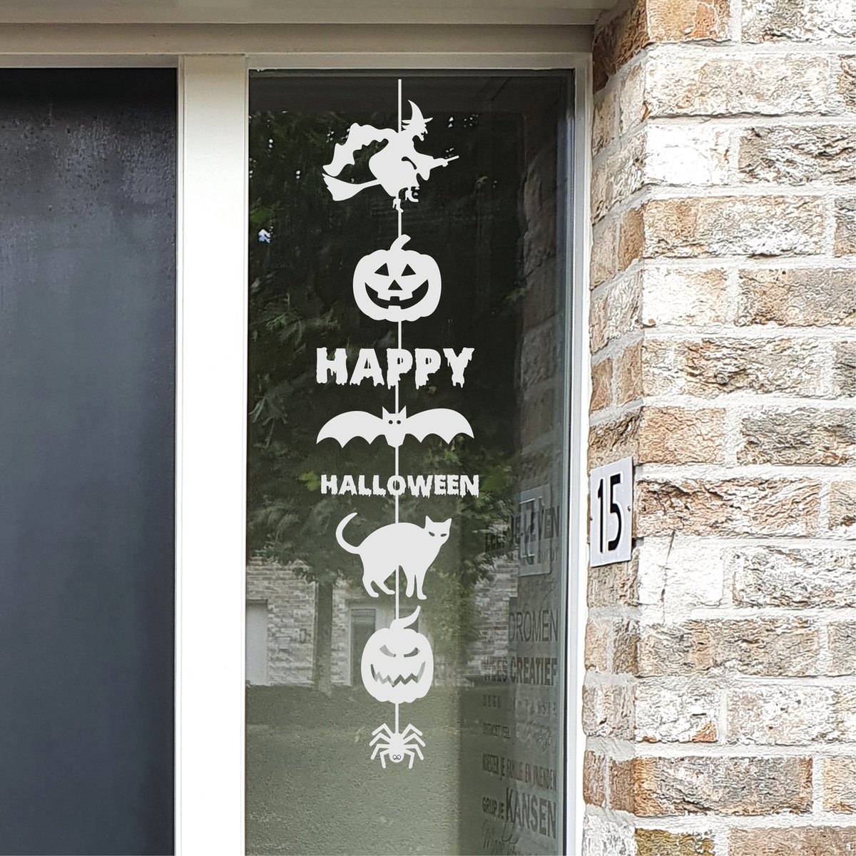 Herbruikbare Raamsticker slinger Halloween 1 - wit | Raamslinger | Raamdecoratie | Halloweenversiering | Raamversiering | Raamstickers