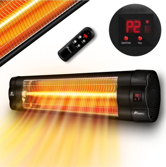 Monzana Infrared Heater MZH2500 Tripod 2500W 3 Heating Levels 24h Timer Remote Control Patio Heater Standard Silver
