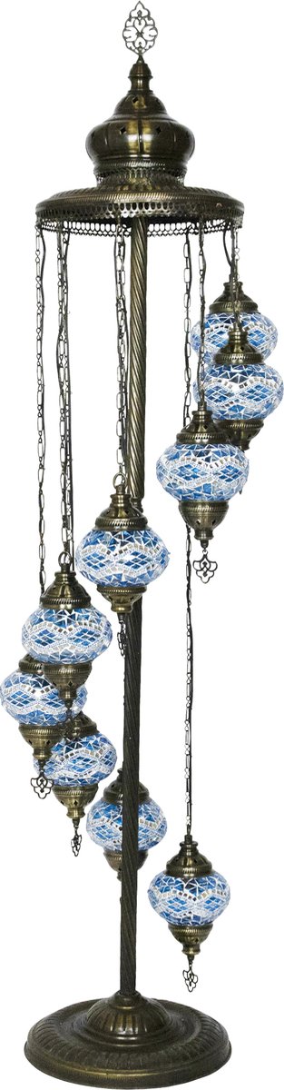 Oosterse mozaiek vloerlamp - Lichtblauw - Hoogte 184cm - Diameter bol(len) 13,5cm