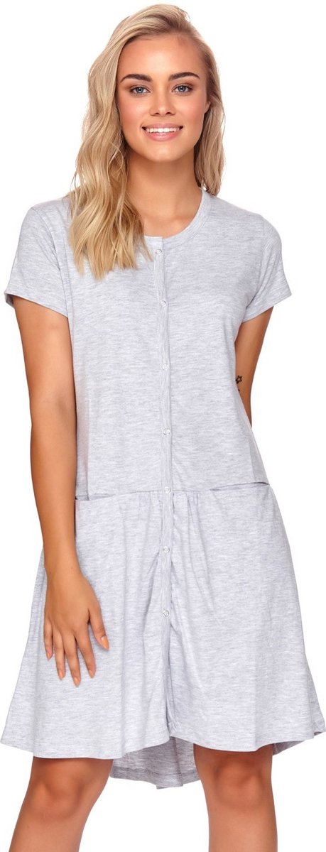 Doctor Nap Katoenen Nachthemd met Knoopjes Borstvoeding Bevallingsjurk TCB.9445 Grey Melange 36 / Licht Grijs