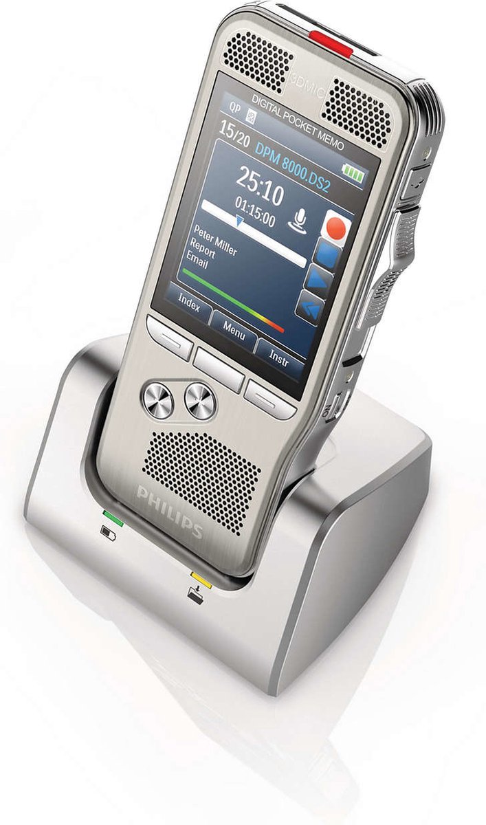 Afbeelding 2 van Philips PocketMemo Dicteerapparaat DPM8300 | Zonder Software | + Docking station, Ergonomische schuifschakelaar