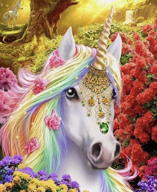 Diamond Painting Volwassenen - Unicorn - 15 x 20 CM - Ronde Steentjes - Volledige Bedekking