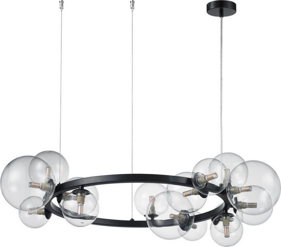 Hanglamp Industrieel Plafondlamp Industriele Hanglamp Eetkamer - Plafondlamp Zwart Glas 24 glazen bollen 85cm